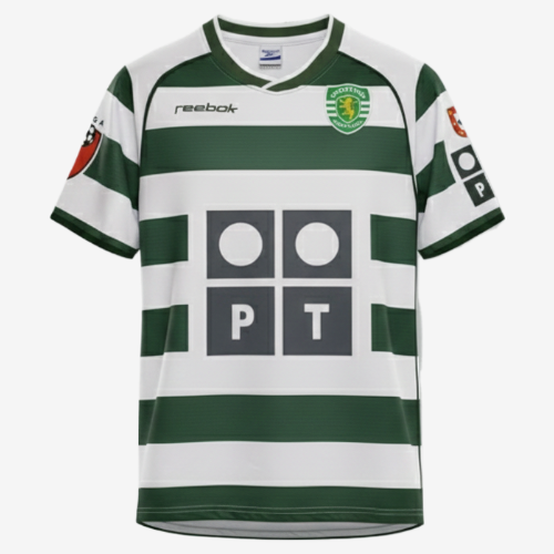 Camisa Retrô Sporting Portugal Home Reebok 2002/03 Masculino Verde e Branco