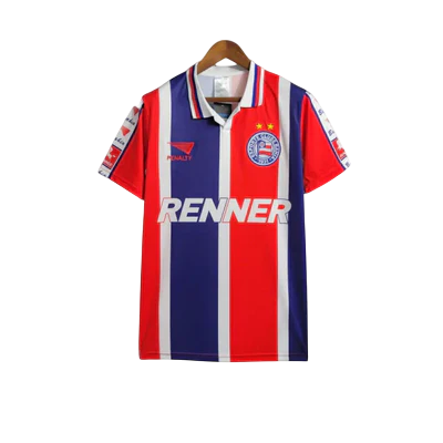 Camisa Bahia II 1996 Retrô Masculina - Listrada em vermelho,branco e azul