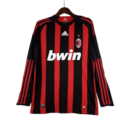 Camisa Retrô Milan I Home Adidas 2008/09 Manga Longa Vermelho e Preto